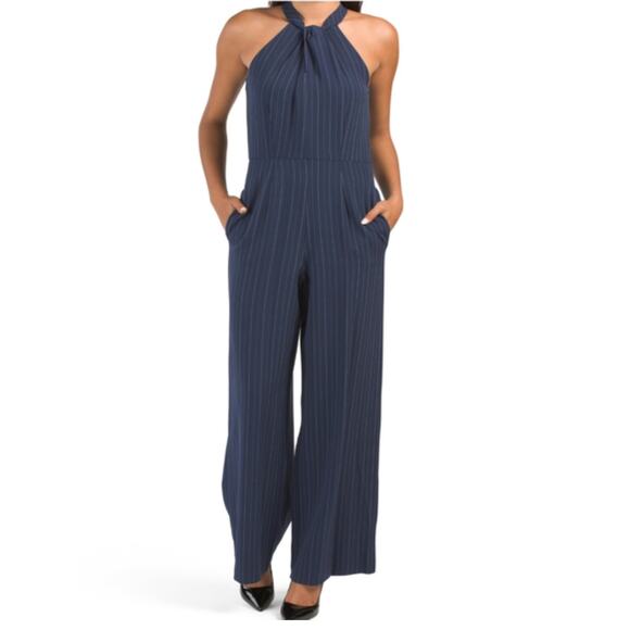 NWT Julia Jordan Halter Neck Sleeveless Wide Leg Stripe Jumpsuit - Picture 1 of 10
